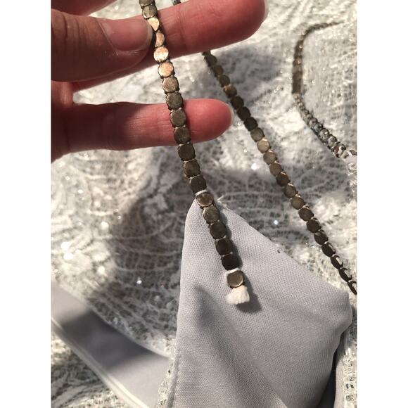 Michaelangelo Silver Floral Lace w/ Sequin Slip Prom Formal Dress Size 3/4 - Picture 10 of 14